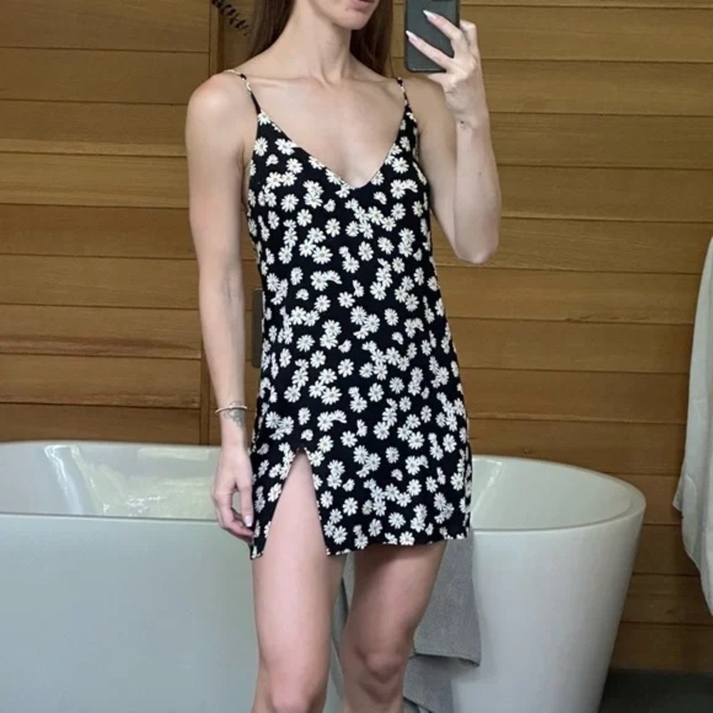 Reformation Marlowe Black and White Floral Mini Slip Dress